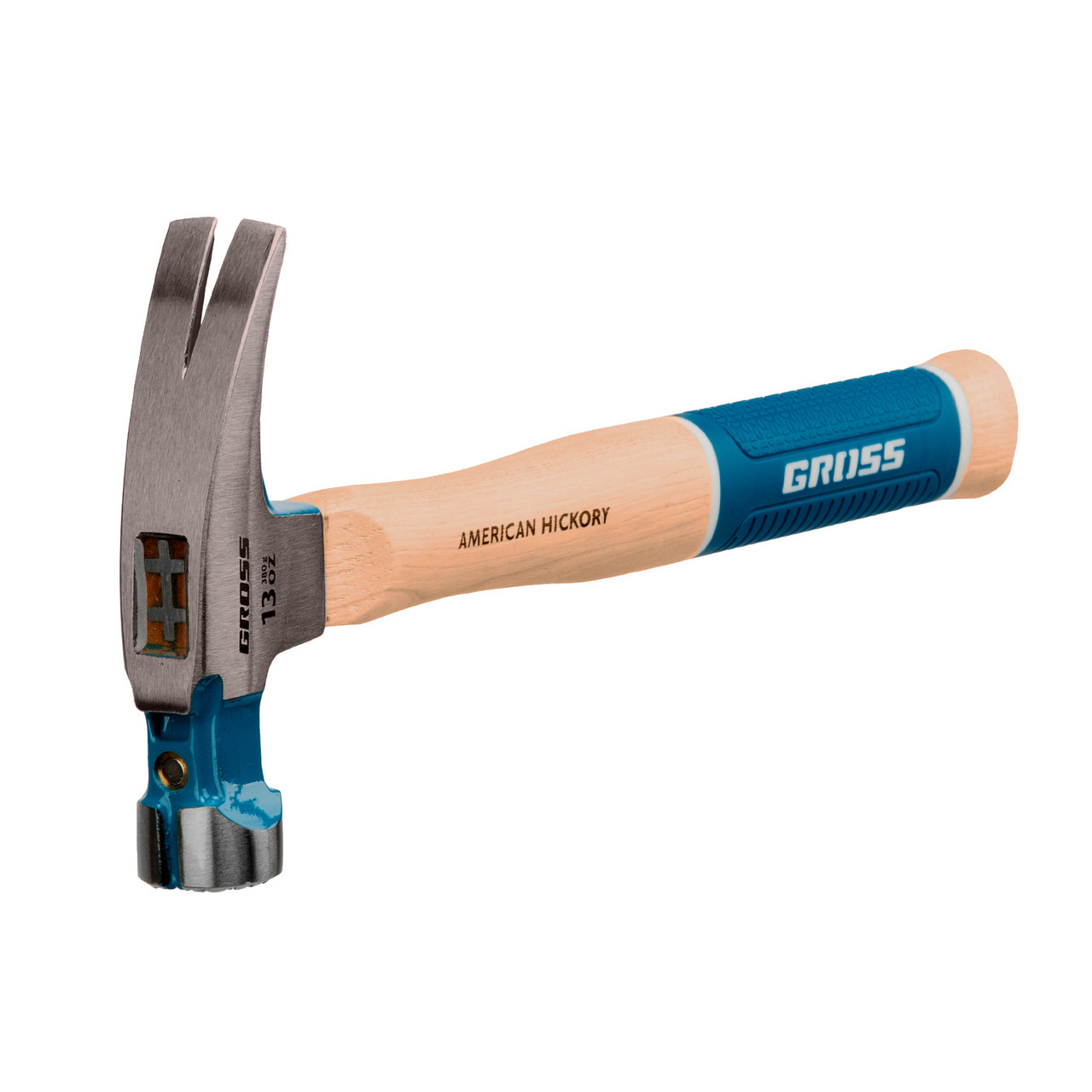 Молоток-гвоздодер, 380 г, угол 75, магнит, обрезиненная рукоятка AMERICAN HICKORY // GROSS