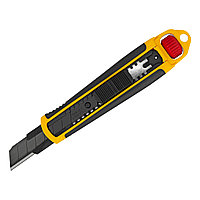 Нож, 18 мм, сменное лезвие, SK4, корпус из ABS + TPR, торцевой зажим Denzel