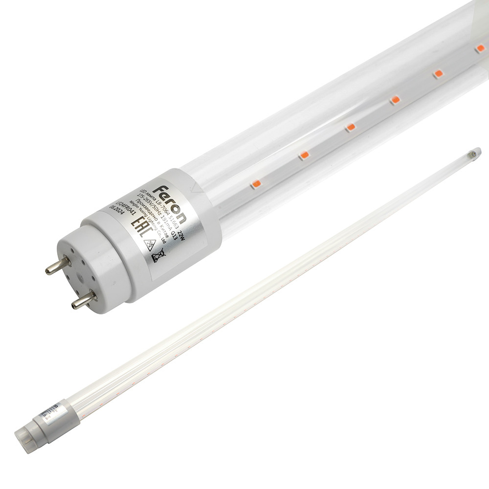 Лампа светодиодная для растений T8 Feron LB-7064 G13 стекло 22W 175 1,2м 265V красно-синий спектр пластик, фото 1