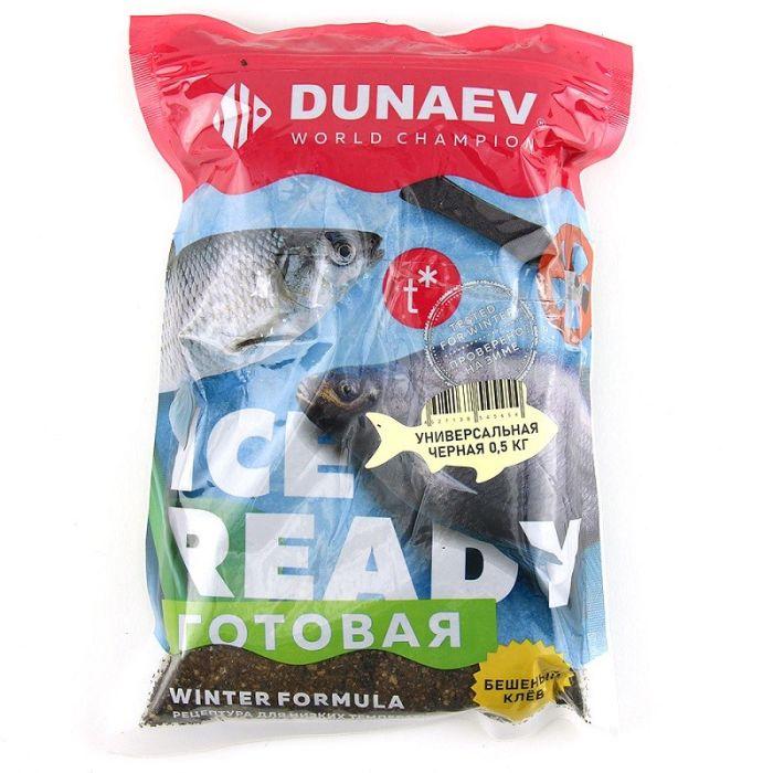 Прикормка зимняя готовая DUNAEV iCE-READY 0,5кг Универсальная Чёрная, фото 1