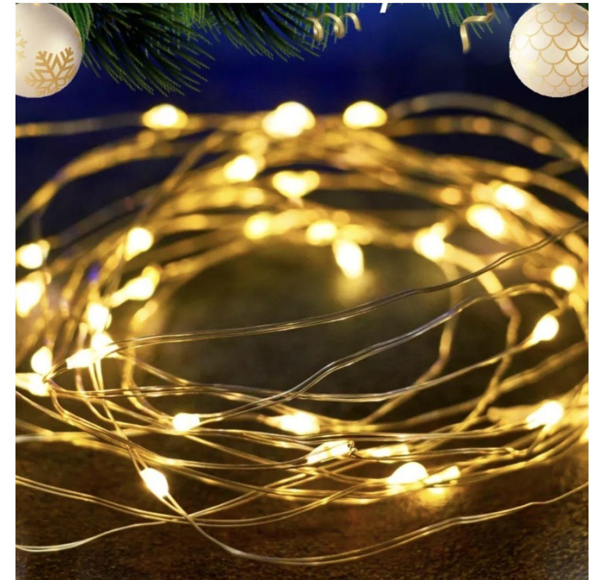 Гирлянда на батарейках 10м теплый