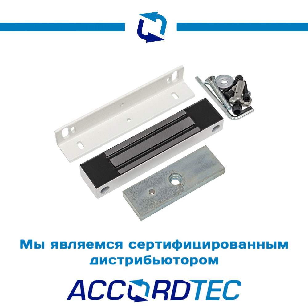 Электромагнитный замок AccordTec ML-180K с уголком, белый