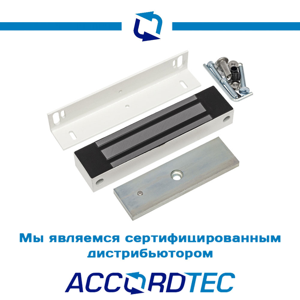 Электромагнитный замок AccordTec ML-295K с уголком, белый