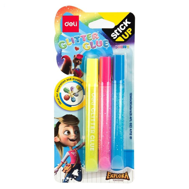 Клей-гель DELI с блестками, 3 шт по 12 мл, в блистере, фото 1