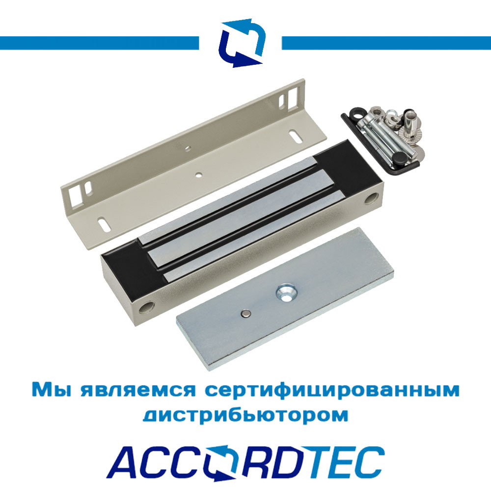 Электромагнитный замок AccordTec ML-350N с уголком, серый