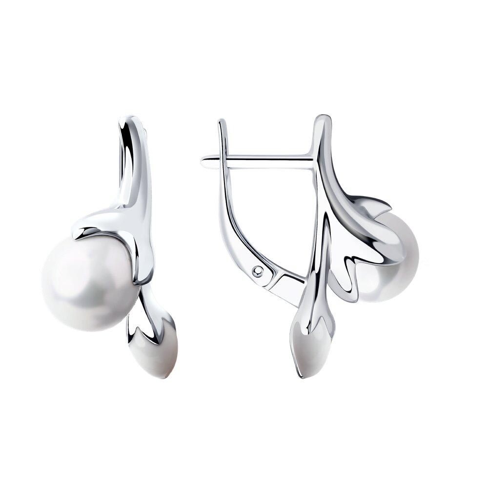 Серьги из серебра с эмалью и жемчугом SOKOLOV 94022672 серебро с родием, с английским замком, фото 1