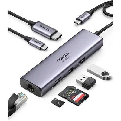 ugreen Конвертер Ugreen CM512 USB-C To 3*USB 3.0 A+HDMI+RJ45+PD 15598