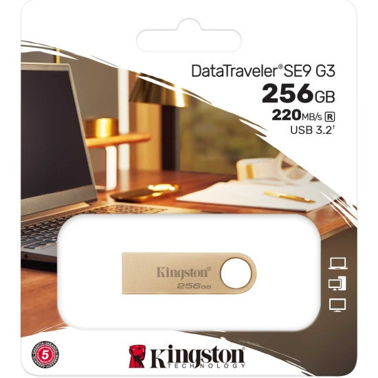Kingston USB Flash Kingston DTSE9G3/256GB SE9 G3 запись до 100мб/с, чтение до 220 мб/с USB 3.2 Gen 1, gold