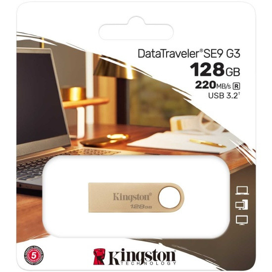 Kingston USB Flash Kingston DTSE9G3/128GB SE9 G3 запись до 100мб/с, чтение до 220 мб/с USB 3.2 Gen 1, gold