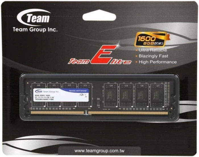 Team_Group ОЗУ Team Group DDR3 8Gb/1600MHz, CL11-11-11-28, Black, TED38G1600C1101