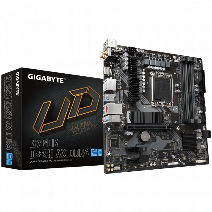gigabyte Сист.плата Gigabyte B760M DS3H AX 1.2, B760, 1700, 2xDDR4, PCI-Ex16, 2xPCI-Ex1, 2xM.2, 4xSATA, 2xDP,