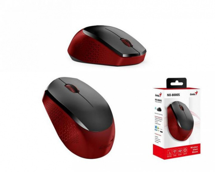 Genius Беспроводная оптическая мышь Genius NX-8000S, 2.4GHz Wireless Silent Mouse , AA x 1, 31030025401, Red