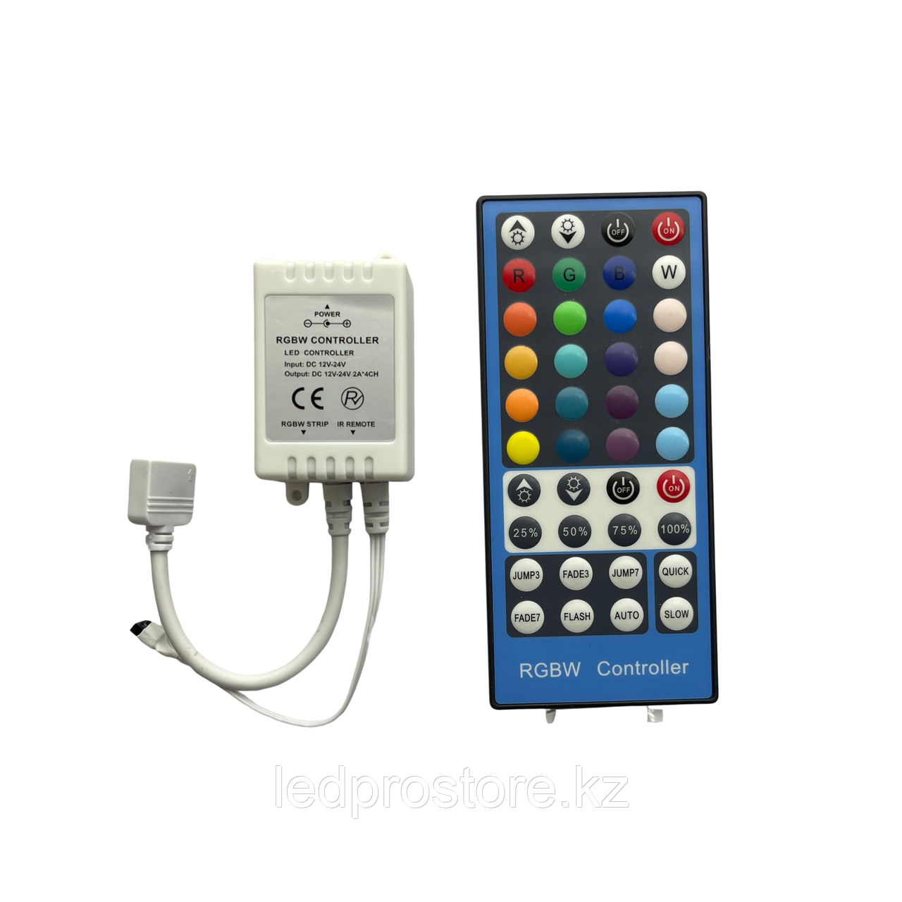 Контроллер RGB плюс белый с радиоуправлением. 12-24 Вольта. 8 Ампер.