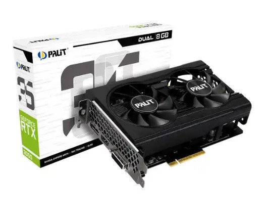 Видеокарта, PALIT, RTX3050 STORMX OC V1 6G (4710562244618), (NE63050S18JE-1072F), GDDR6, 96bit, DP, DVI, HDMI,