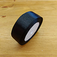 Черная Атласная Лента для декора, творчества, оформления подарков, шитья. Ленты Подарочные 25мм x 20м.