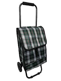 Компактная продуктовая сумка на 2-х колёсах, груз-ть 15 кг, каркас оцинкованный металл, диаметр колёс 13 см.