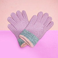 Детские перчатки на зиму с серой полоской пепельно розовые