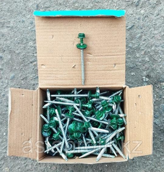 Саморез кровельный 4,8x70 мм RAL 6005 Зелёный мох (металл-дерево) крашенный