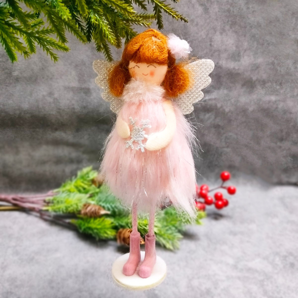 Елочная игрушка Ангел статуэтка украшение на новый год розовая