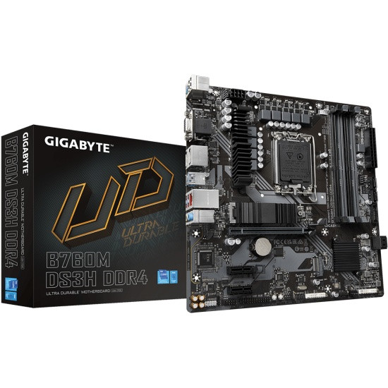 gigabyte Сист.плата Gigabyte B760M DS3H 1.0, B760, 1700, 4xDIMM DDR5, PCI-E x16, 2xPCI-E x1, 2xM.2, 4xSATA,