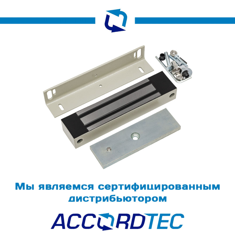 Электромагнитный замок AccordTec ML-350N K-2 с уголком, серый