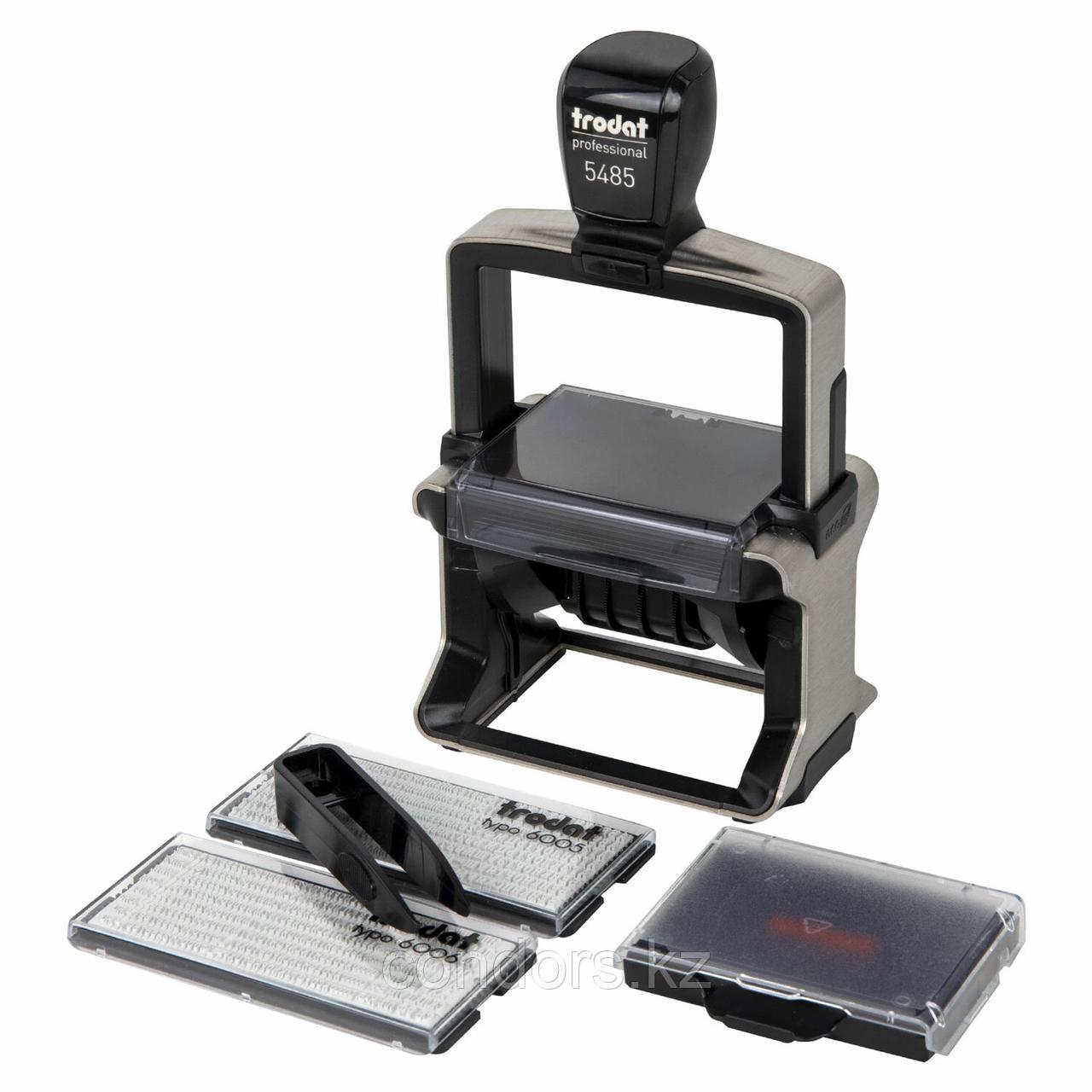 Датер самонаборный металлический, 6 строк+дата, оттиск 68х47 мм, сине-красный, TRODAT 5485, кассы в комплекте, фото 1