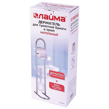 Стойка напольная ерш с подставкой + держатель туалетной бумаги, сталь/пластик, зеркальный, LAIMA, 607433