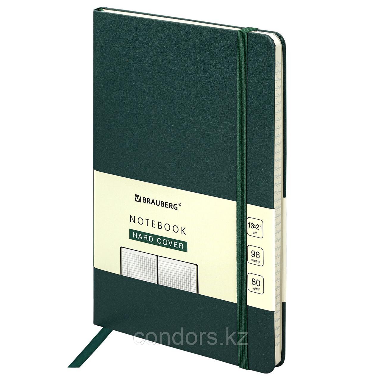 Блокнот А5 (130х210 мм), BRAUBERG ULTRA, балакрон, 80 г/м2, 96 л., клетка, темно-зеленый, 113035