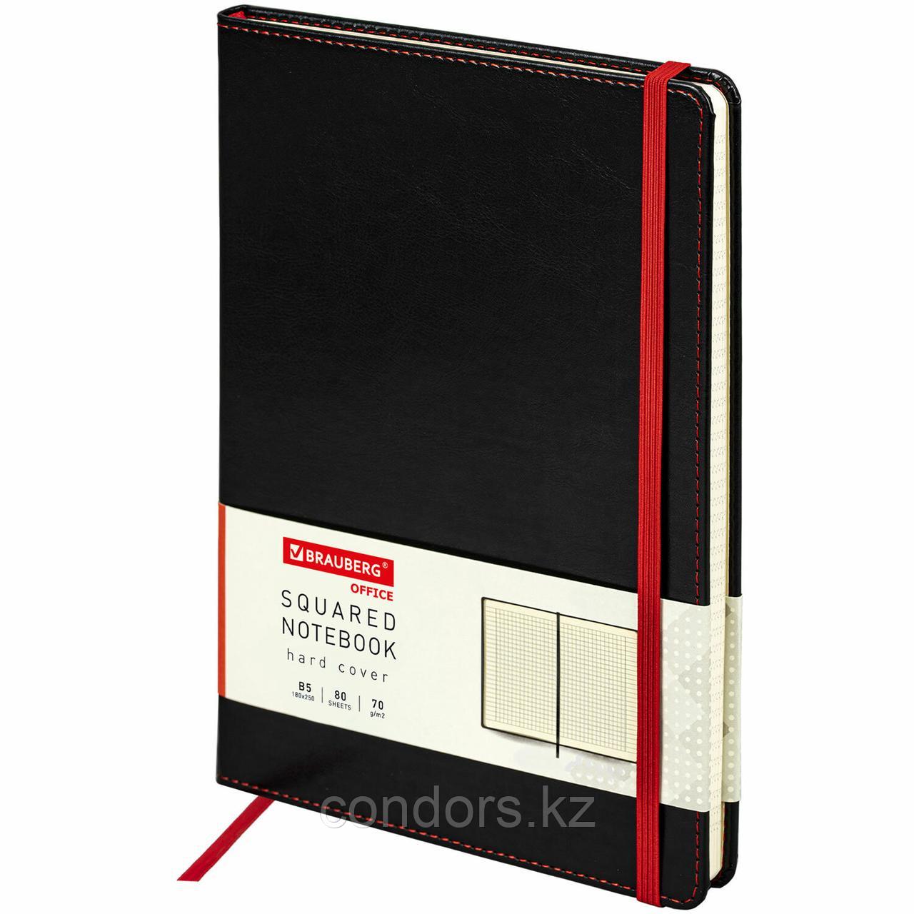 Блокнот БОЛЬШОЙ ФОРМАТ (180х250 мм) B5, BRAUBERG "Office", под кожу 80 л., клетка, черный, 113309, фото 1