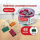 Зажимы для бумаг BRAUBERG, КОМПЛЕКТ 48 шт., 25 мм, на 100 листов, цветные, в пластиковом цилиндре, 221128, фото 8