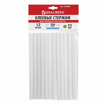 Клеевые стержни, диаметр 11 мм, длина 200 мм, прозрачные, комплект 12 шт., BRAUBERG, европодвес, 670294
