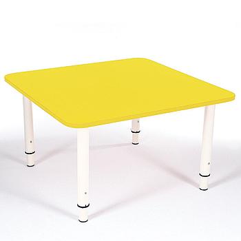 Стол детский "Дошколенок", 700х700х400-580 мм, регулируемый, рост 0-3 (85-145 см), пластик, желтый, слоновая