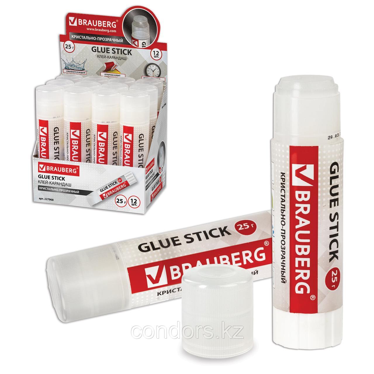 Клей-карандаш BRAUBERG "Crystal", 25 г, прозрачный, 227968, PVP, фото 1