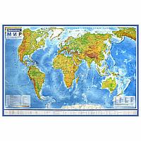 Карта мира физическая 101х66 см, 1:29М, с ламинацией, интерактивная, европодвес, BRAUBERG, 112377