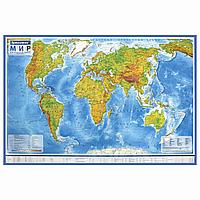 Карта мира физическая 101х66 см, 1:29М, с ламинацией, интерактивная, в тубусе, BRAUBERG, 112378
