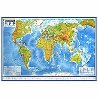 Карта мира физическая 120х78 см, 1:25М, с ламинацией, интерактивная, в тубусе, BRAUBERG, 112380