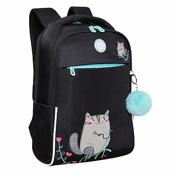 Рюкзак GRIZZLY школьный, анатомическая спинка, отделение для ноутбука до 13", для девочек, "HAPPY CAT",