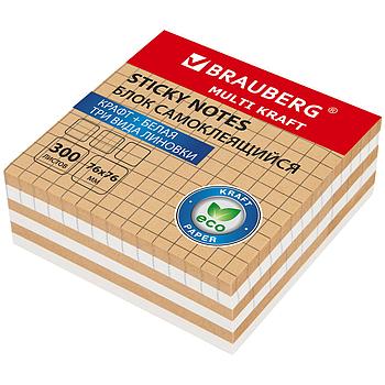 Блок самоклеящийся крафтовый (стикеры) BRAUBERG, MULTI KRAFT 76х76 мм, 300 листов, 115209