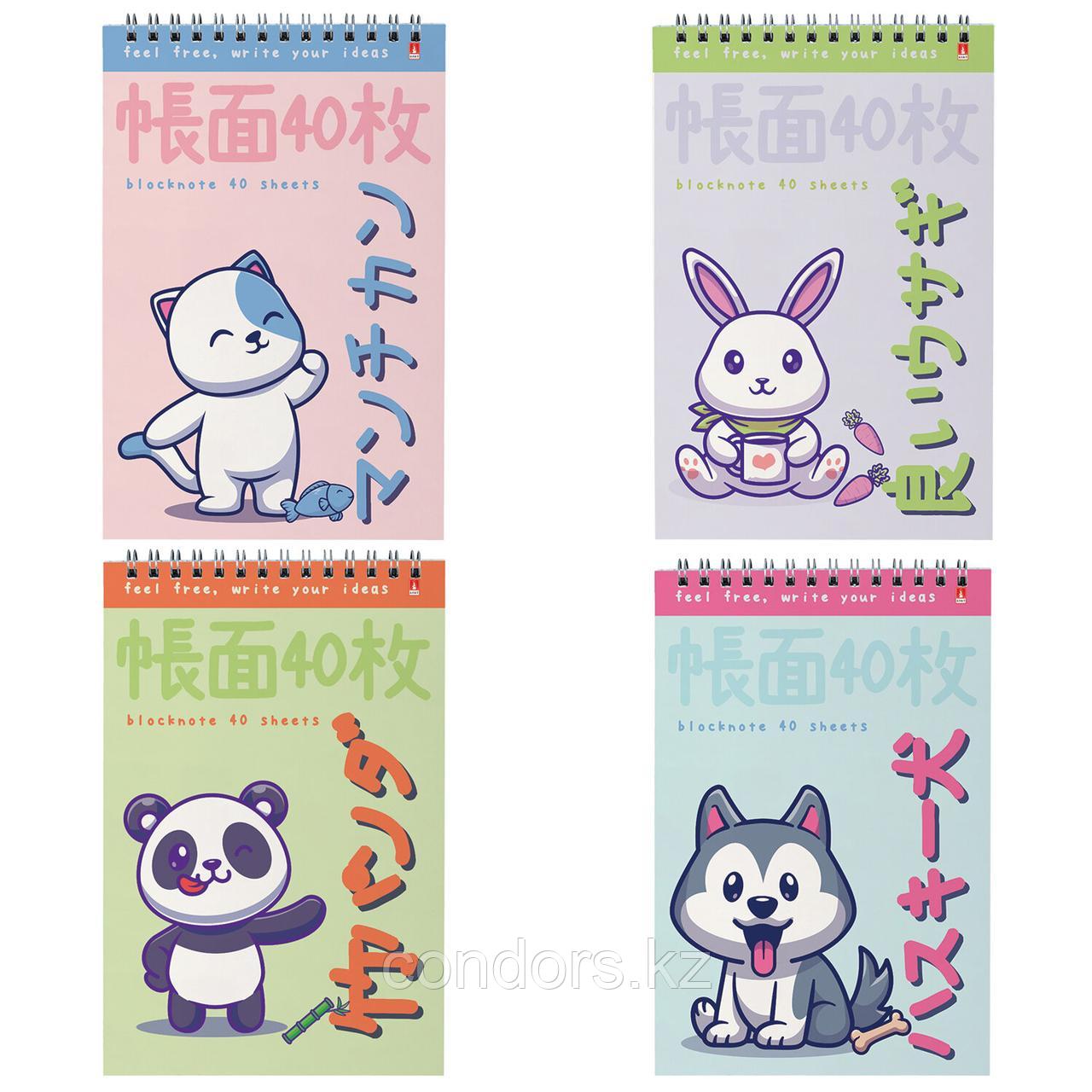 Блокнот А5, 40 л, гребень, картон, клетка, АЛЬТ, KAWAII ANIMALS (4 вида), 3-40-729, фото 1