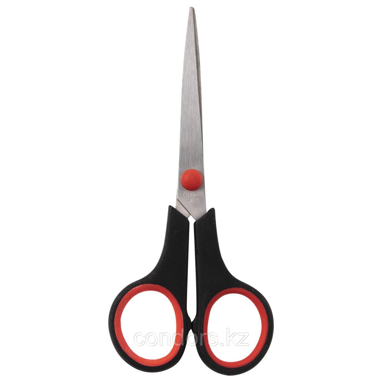 Ножницы STAFF EVERYDAY, 150 мм, бюджет, резиновые вставки, черно-красные, ПВХ чехол, 237497., фото 1