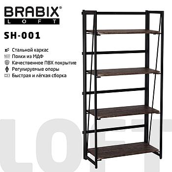 Стеллаж на металлокаркасе "BRABIX LOFT SH-001", 600х300х1250 мм, складной, цвет морёный дуб, 641228
