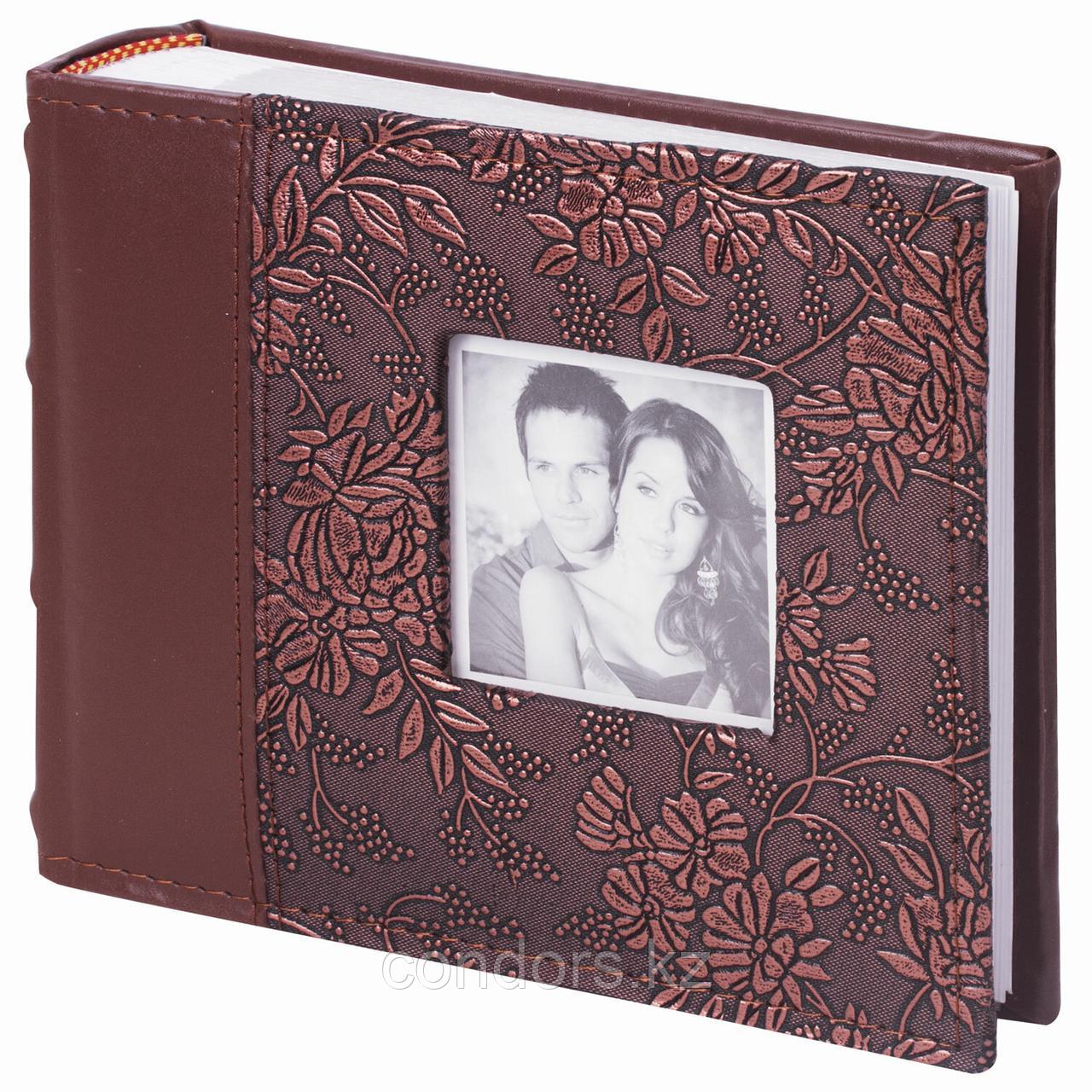 Фотоальбом BRAUBERG на 100 фотографий 10х15 см, обложка под кожу, бумажные страницы, бокс, коричневый, 390693, фото 1