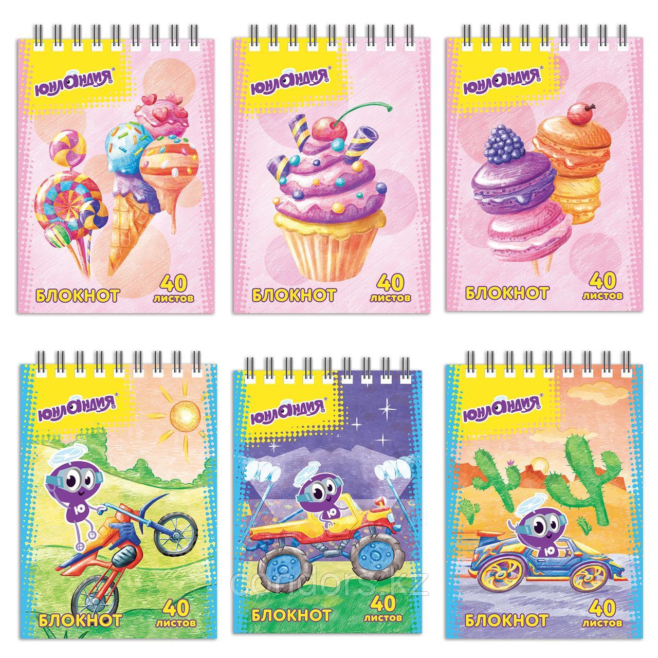 Блокнот МАЛЫЙ ФОРМАТ А7 75х105 мм, 40 л., гребень, картон, клетка, ЮНЛАНДИЯ, "Юнландик" / "Сладости", 129858, фото 1