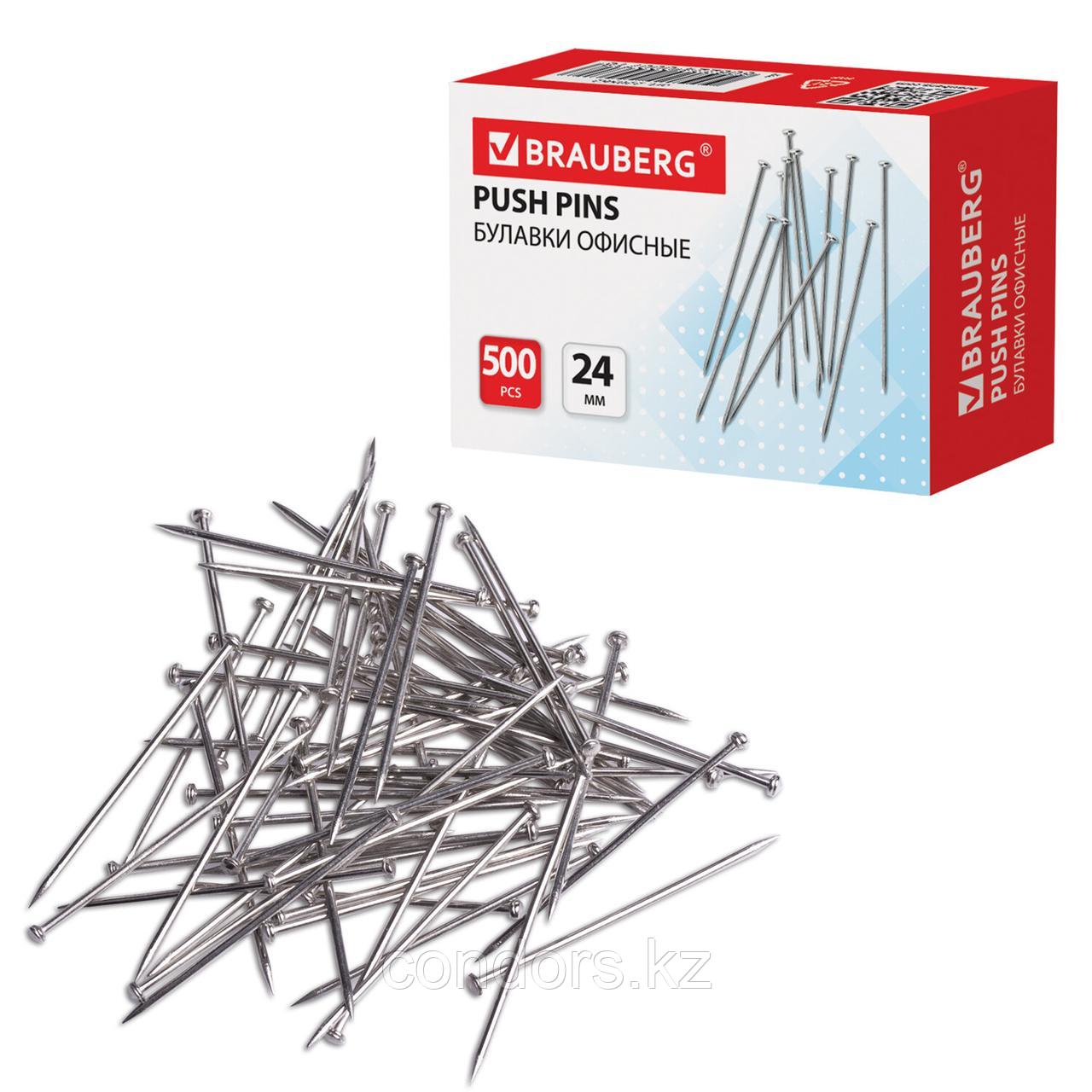 Булавки универсальные BRAUBERG, 24 мм, 500 штук, в картонной коробке, 220562, фото 1