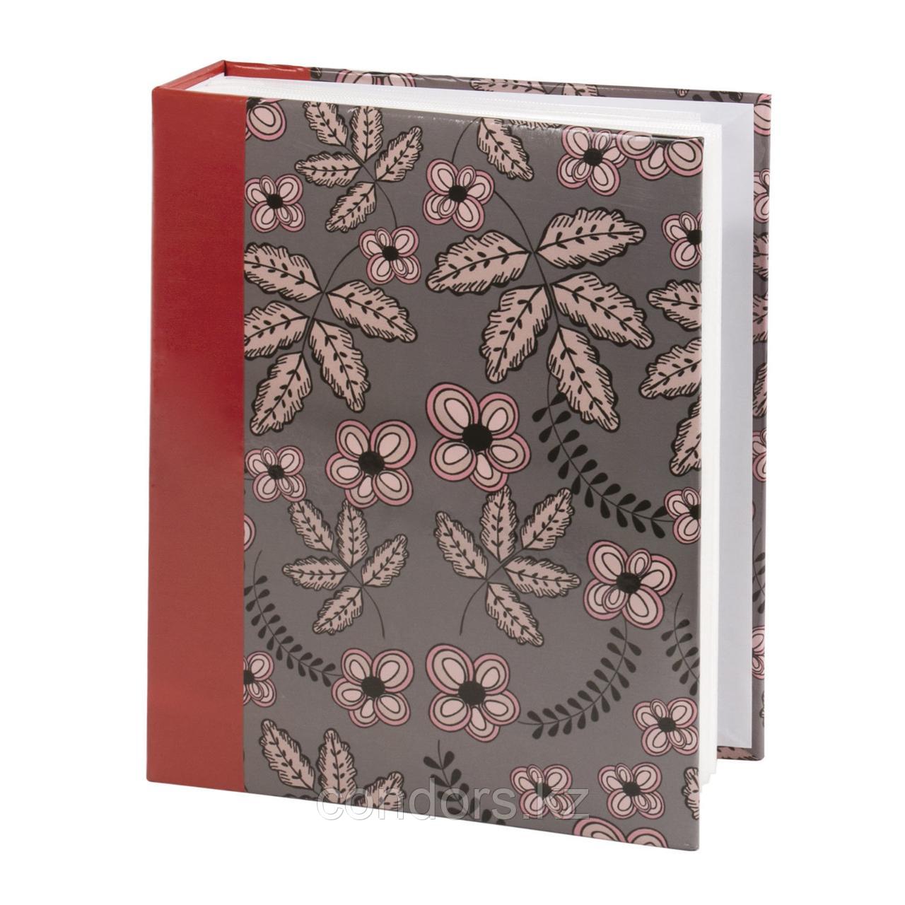 Фотоальбом BRAUBERG на 200 фото 10х15 см, твердая обложка, "Флора", серый с красным, 391121, фото 1