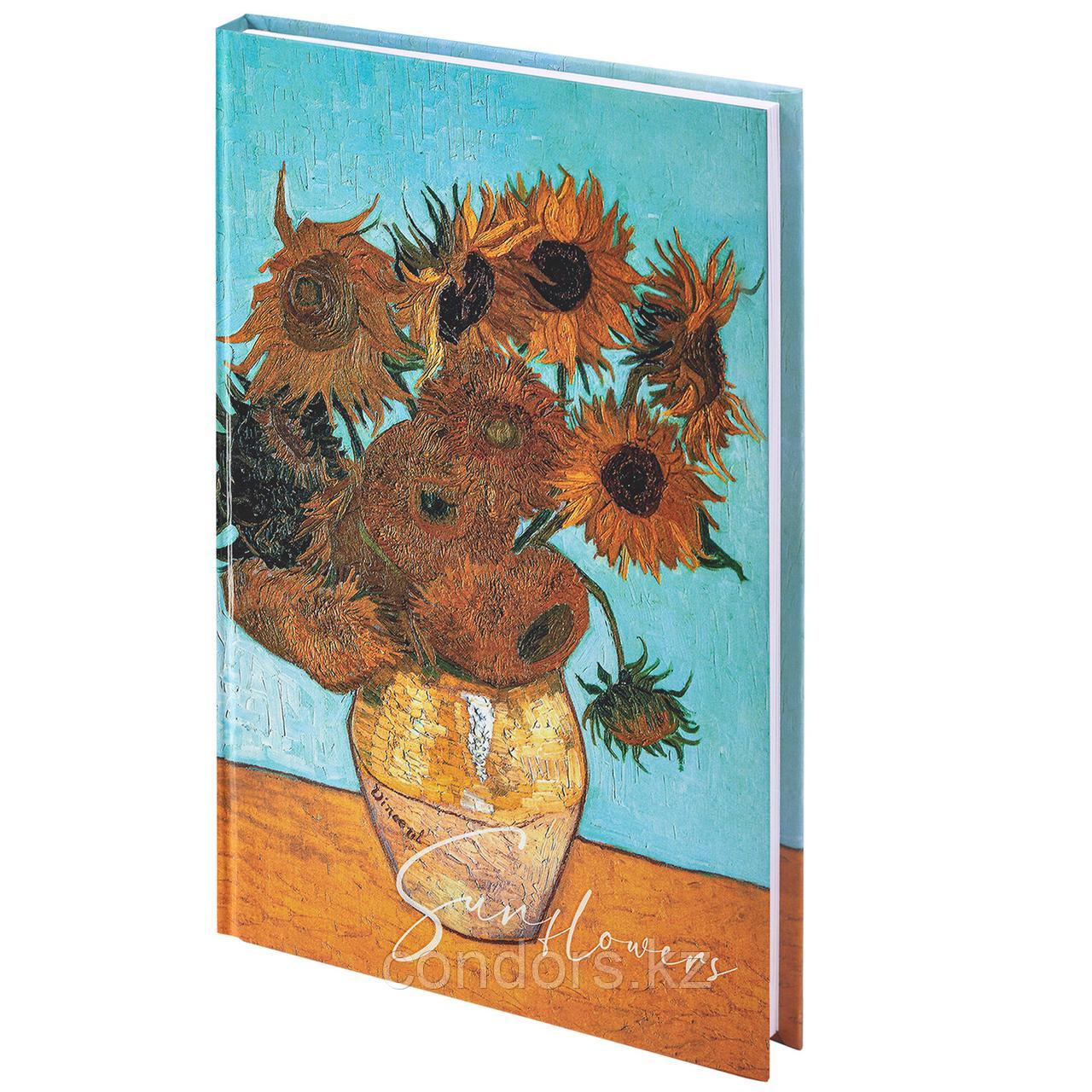 Блокнот А5 (134х206 мм), 80 л., твёрдый, клетка, выборочный лак, STAFF, "Подсолнухи", 114422, фото 1