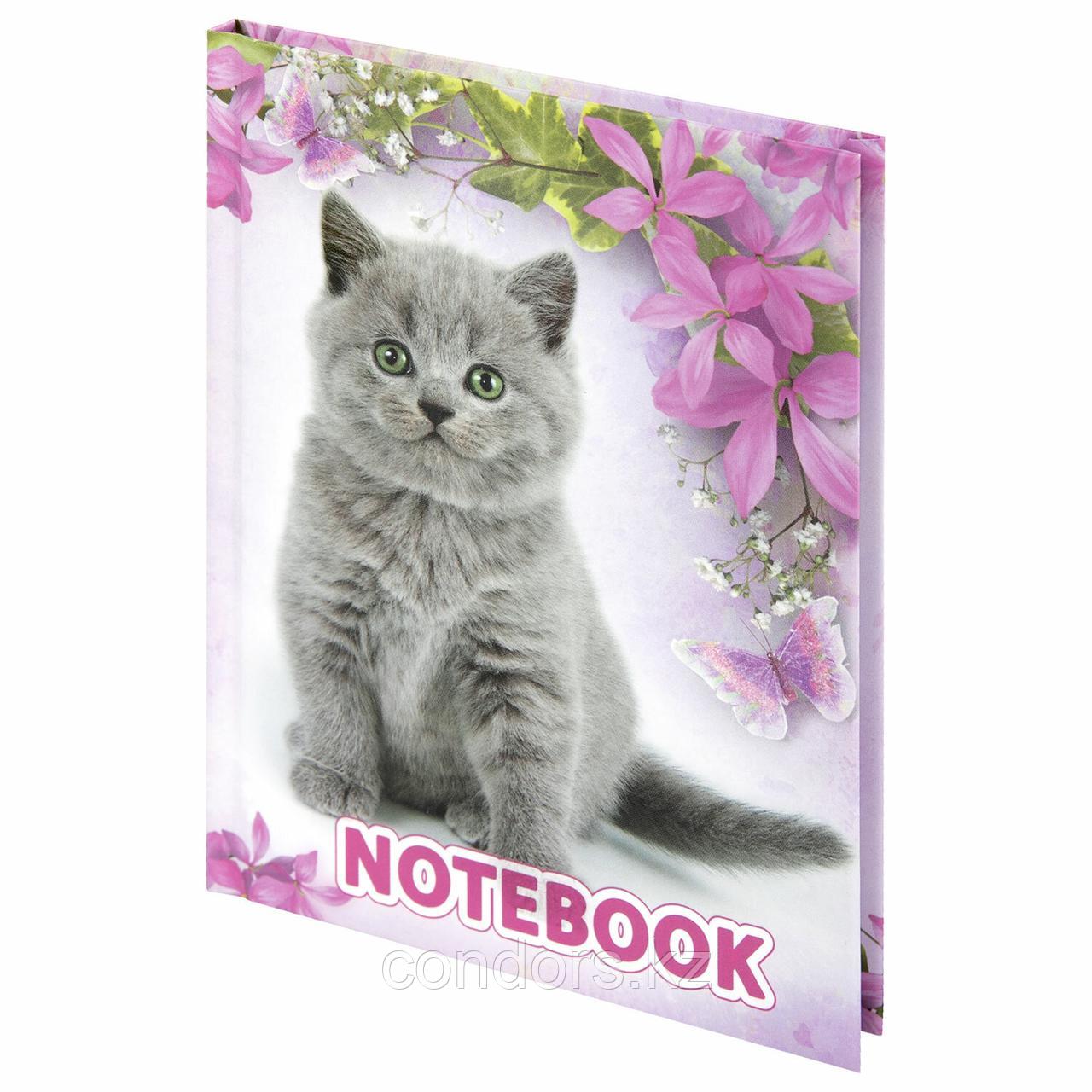 Блокнот МАЛЫЙ ФОРМАТ 110х147 мм, А6, 80 л., твердый, клетка, выборочный лак, BRAUBERG, "Котята", 122192, фото 1