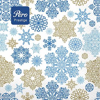 Салфетки бумажные 20 шт., 33х33 см, "Вальс снежинок", 3-слойные, PERO Prestige, 1061