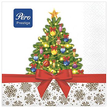 Салфетки бумажные 20 шт., 33х33 см, "Праздничная ель", 3-слойные, PERO "Prestige", 1046
