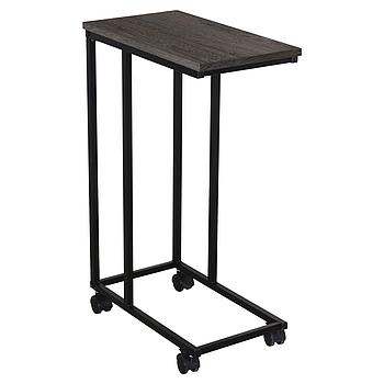 Стол журнальный BRABIX "LOFT CT-001", 450х250х680 мм, на колёсах, металлический каркас, цвет морёный дуб,